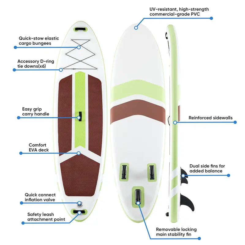 Inflatable SUP Paddle Board, Non-Slip Deck, Stable Wide Design for Beginners & Experienced Riders